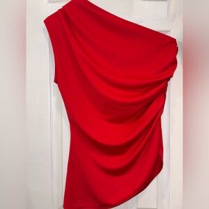 Elegant Red One-Shoulder Blouse